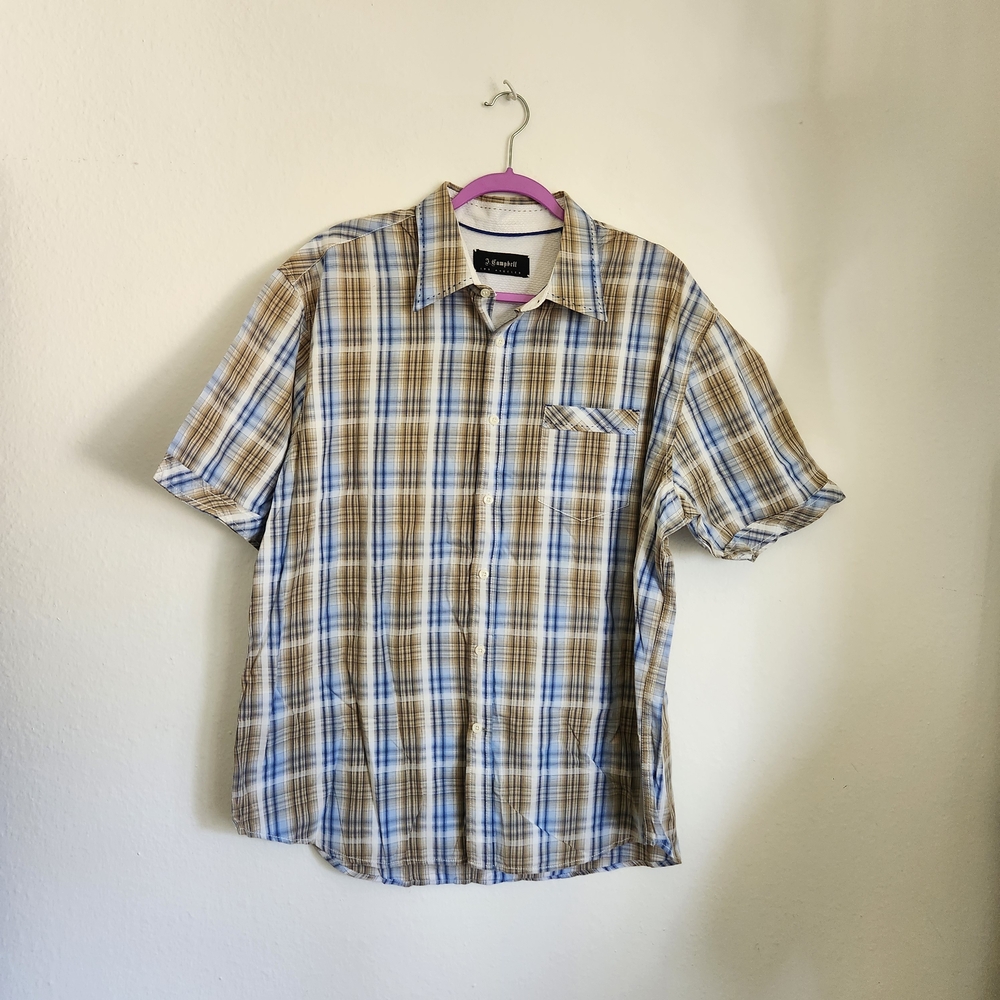 Jeffrey Campbell Blue and Tan Plaid Shirt